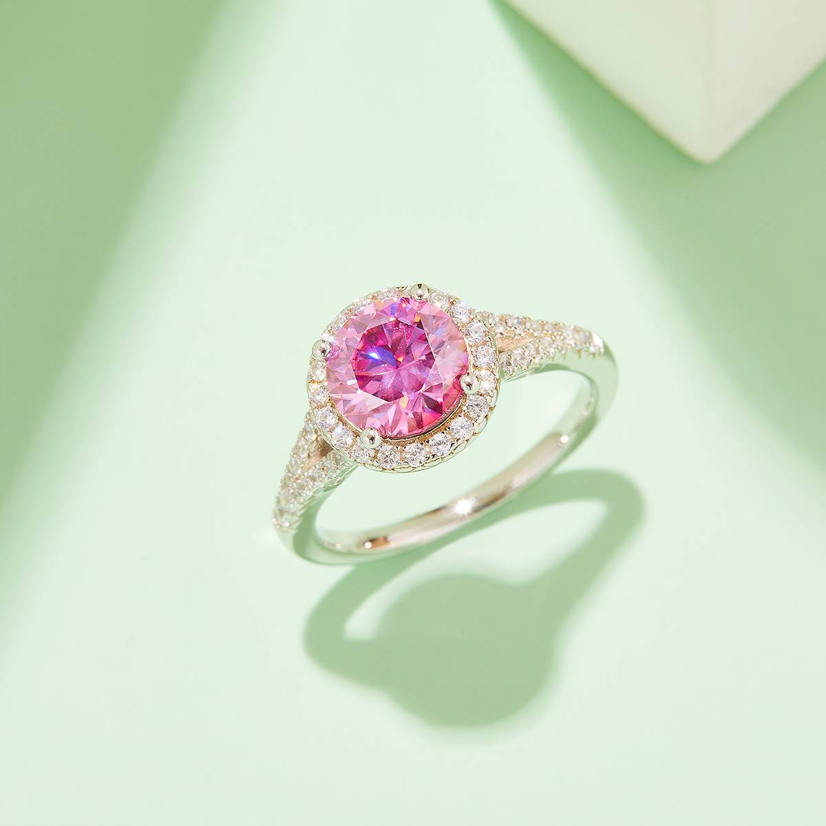 Double arm round bag S925 silver plated platinum moissanite diamond women's ring 1.5 carats D-grade